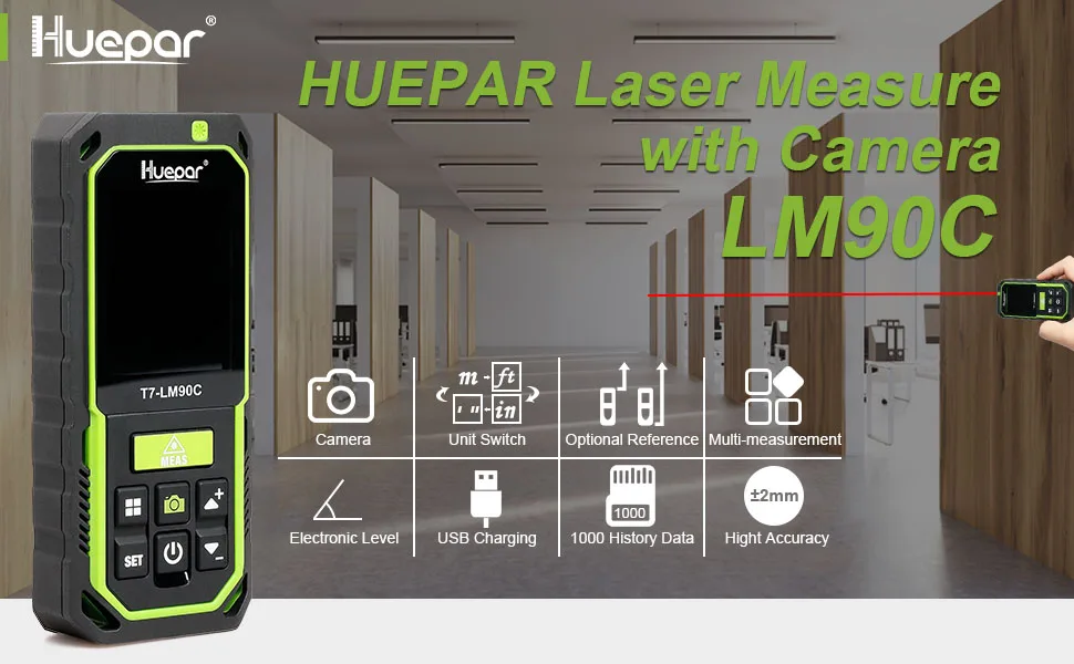 Huepar LM90C 2X/4X зум 90 м/295Ft высокая точность перезаряжаемые измерения цветной дисплей с подсветкой лазерный дальномер