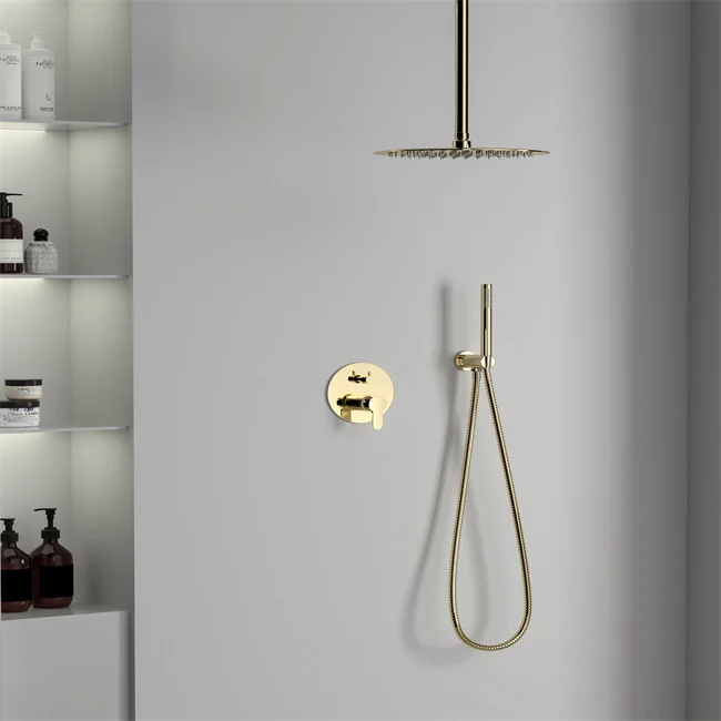 Concealed Shower Set Shower Faucets Round Modern In-wall Mounted Shower Sprayer Set Bathroom Stainless Steel Brass Gold Color