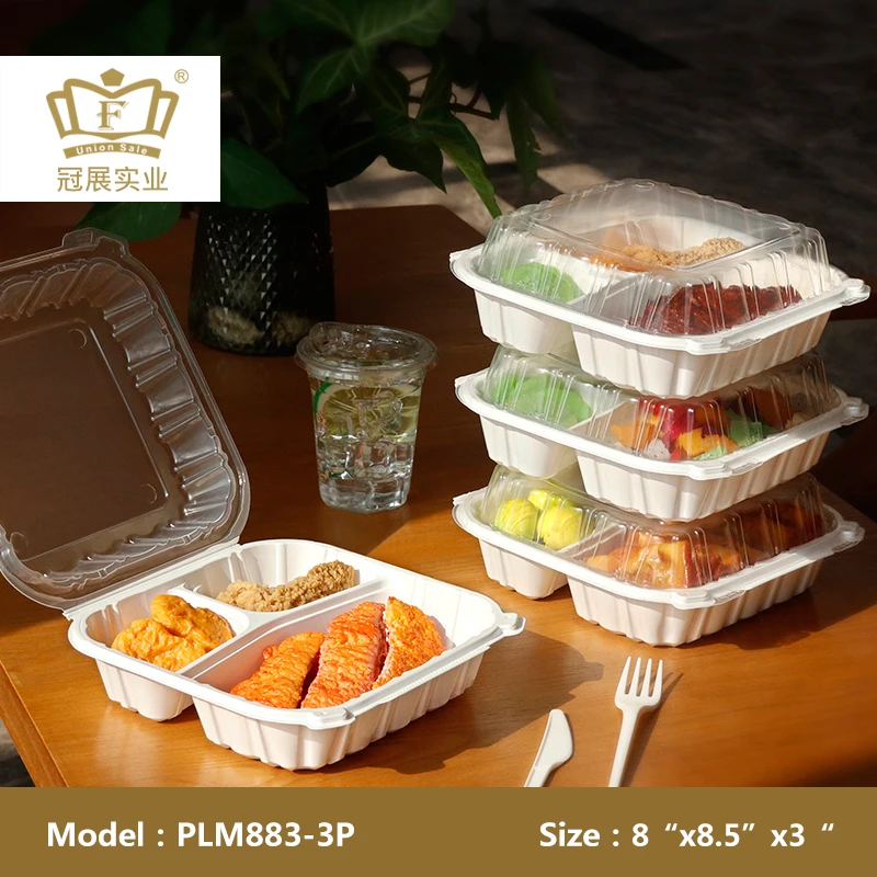 To go box 8x8x3 inch dual color hinged clamshell microwave PFA  BPA free recycle food containers disposable tableware packaging