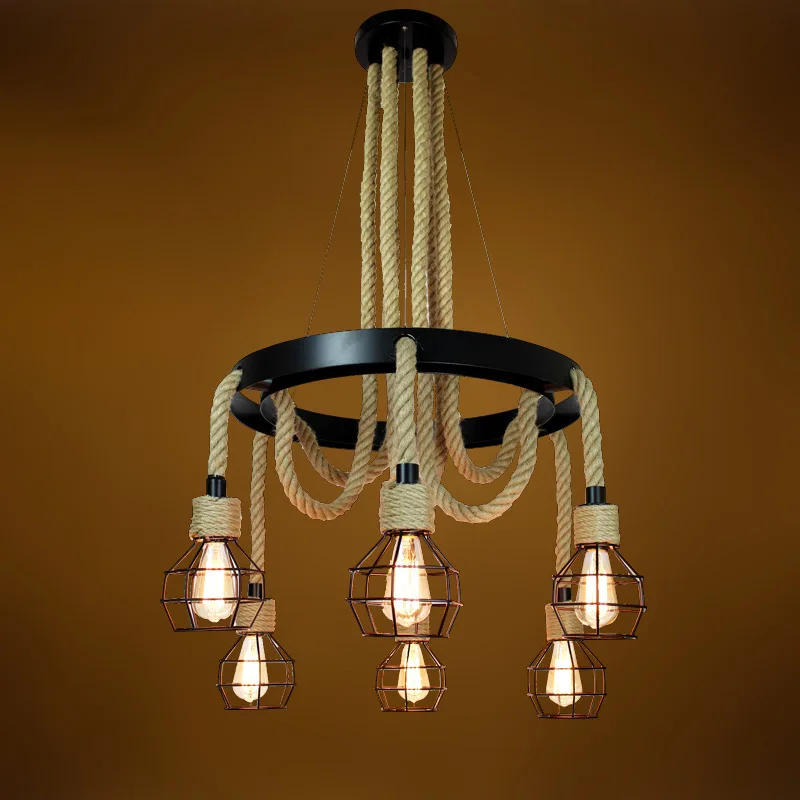 Retro Loft Creative Rope Chandelier Restaurant Bar Corridor Hanging Lamps Cafe Balcony Stair Indoor Decoration Pendant Light