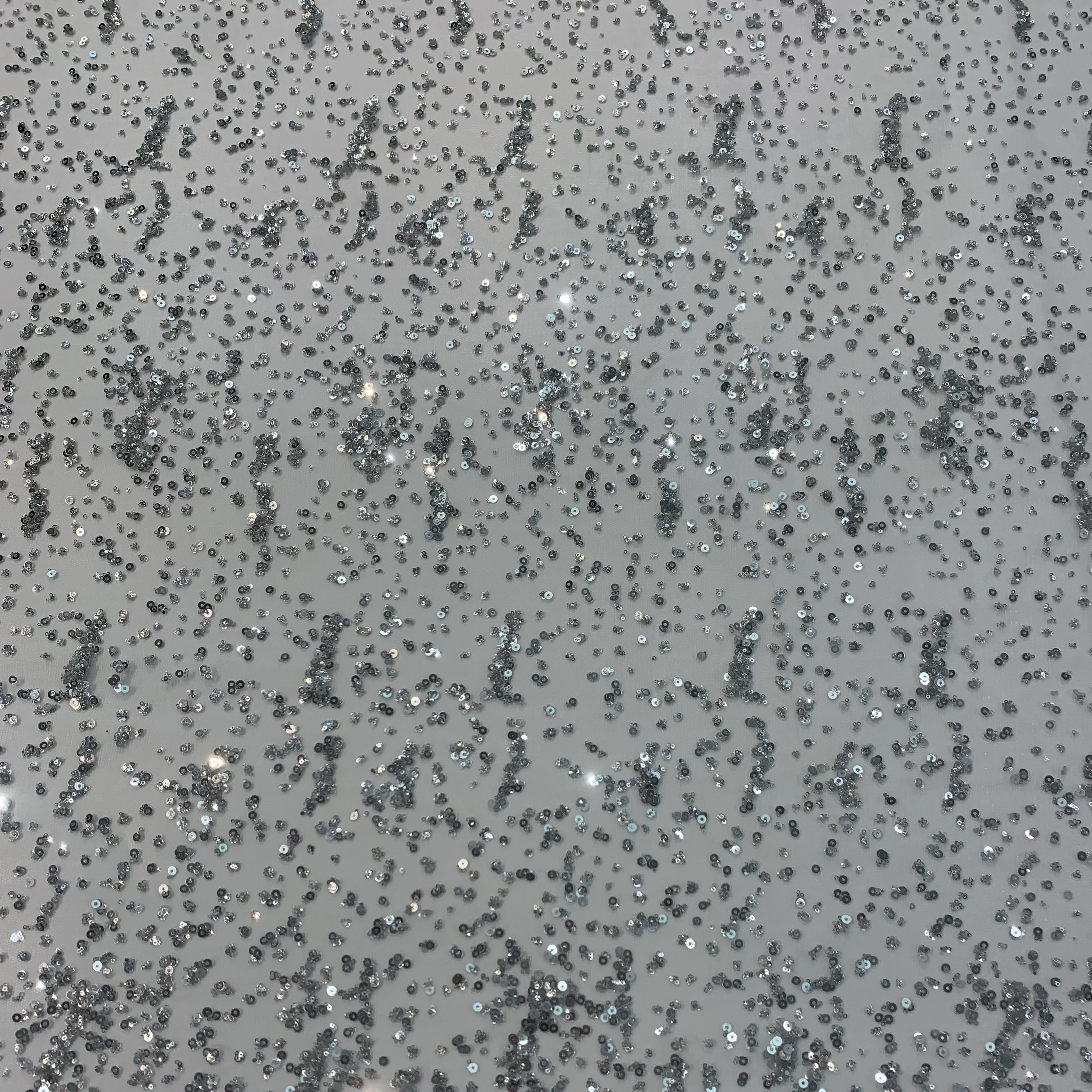 Chinese manufacturer silver wedding dress fabric high-quality crystal sequin performance dress lace fabric