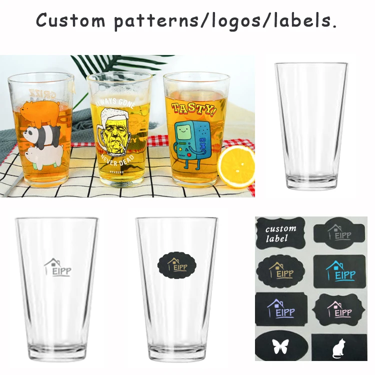 Lead Free Custom Logo Sublimation 16oz Printed Pint Beer Glasses Cup CLASSIC Party Modern 16 Oz Pinte Glass 8.8*6*14.7cm 480ml