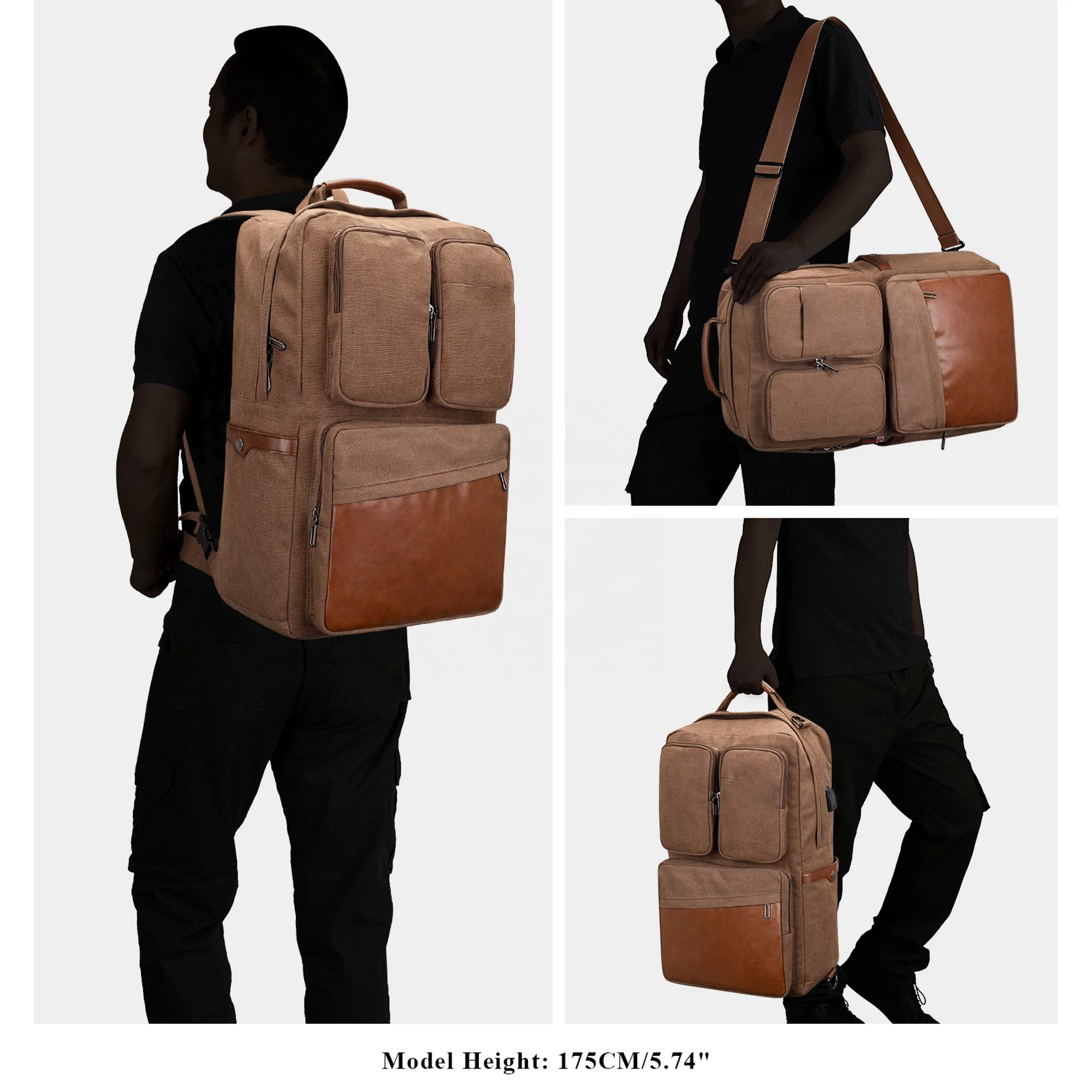 Vintage Canvas Backpack with USB Charging Port Unisex Large Luggage Bag for Travel