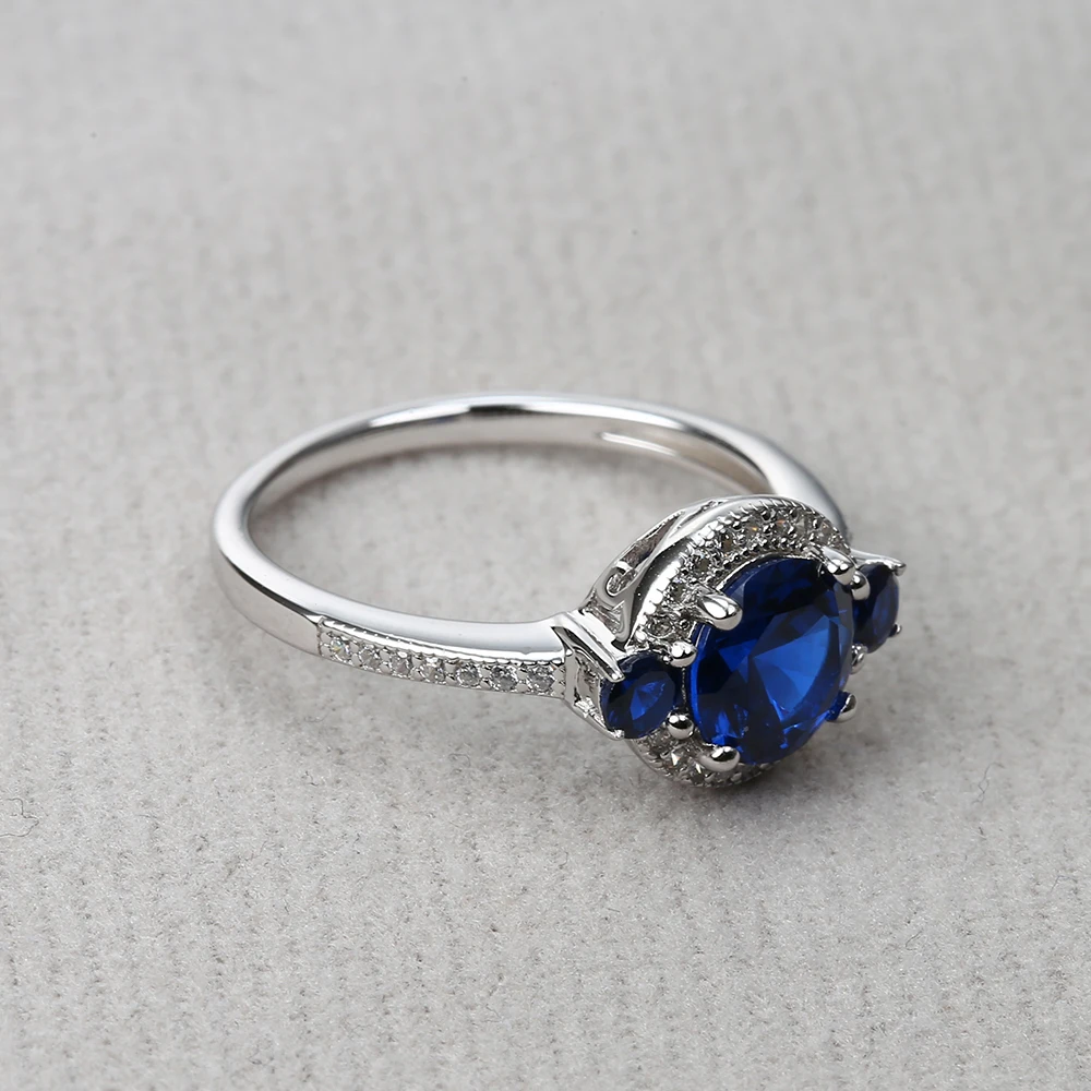 Grace Factory Custom Design Classic Blue Spinel Three Stone Style Vintage Ladies Fine Jewelry Ring