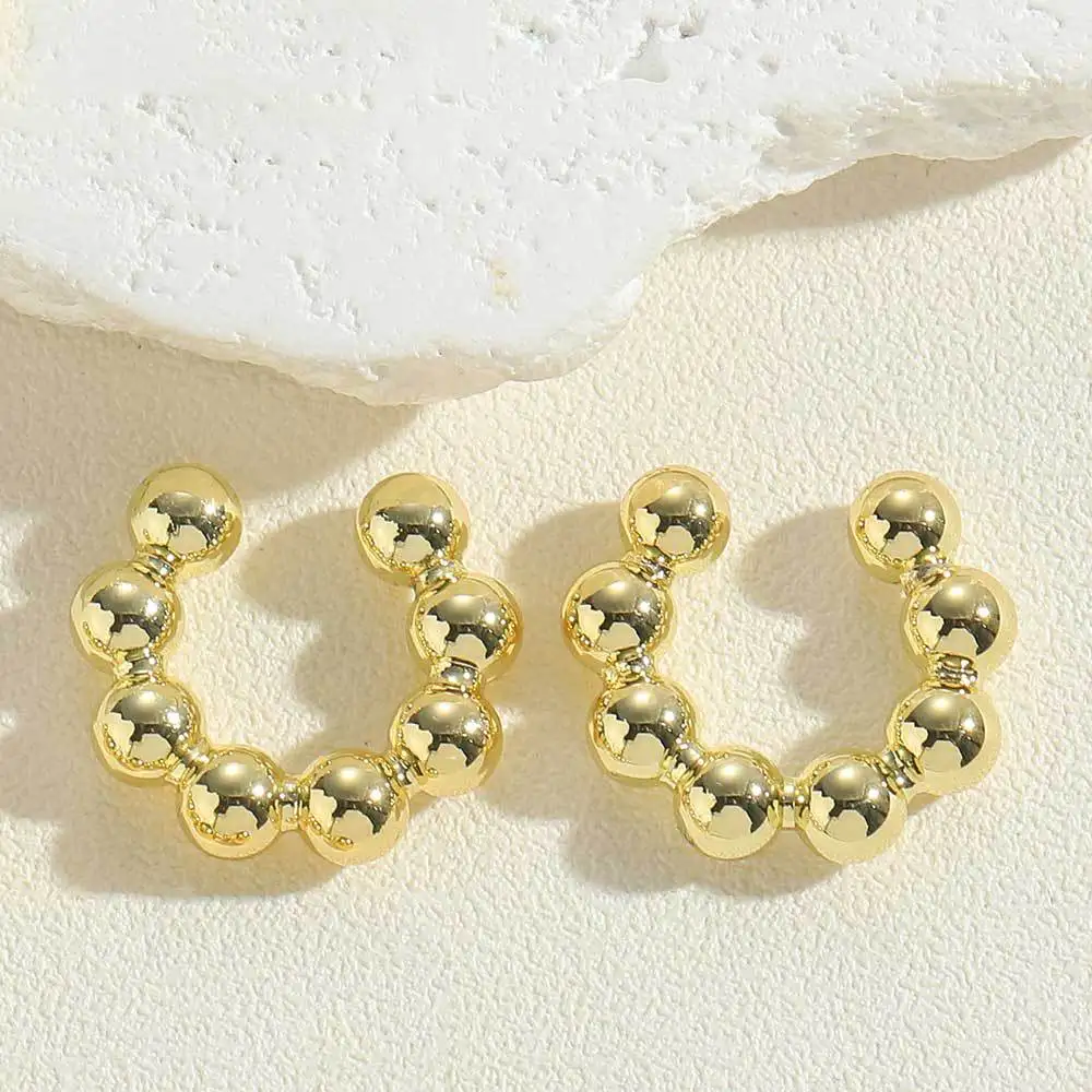 Wholesale Custom High Quality Women No Piercing Earrings Fashion Jewelry Copper Beads C-Shaped Clip-On Brincos De Joias Da Moda