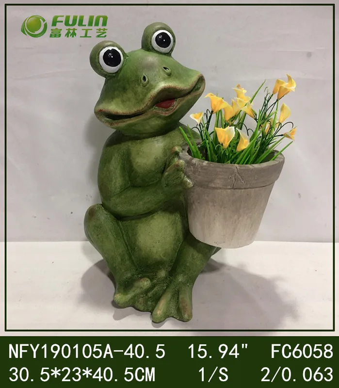 Cute Animal Resin Frog Statue Magnesium Oxide Frog Sculpture Planter for Home Garden Decoration