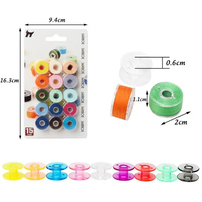 High Quality 15PCS/Set Home Multi-Purpose Sewing Threads  Machine Plastic Spools Transparent Plastic Bobbin