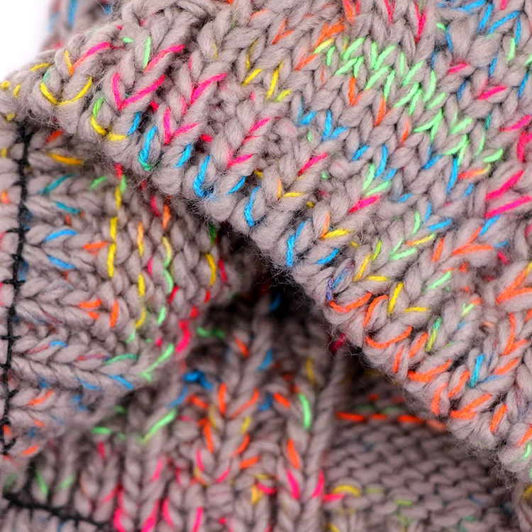 winter warm thick women beanie hat confetti flecked mix color yarn acrylic custom cable knit beanies with pom pom