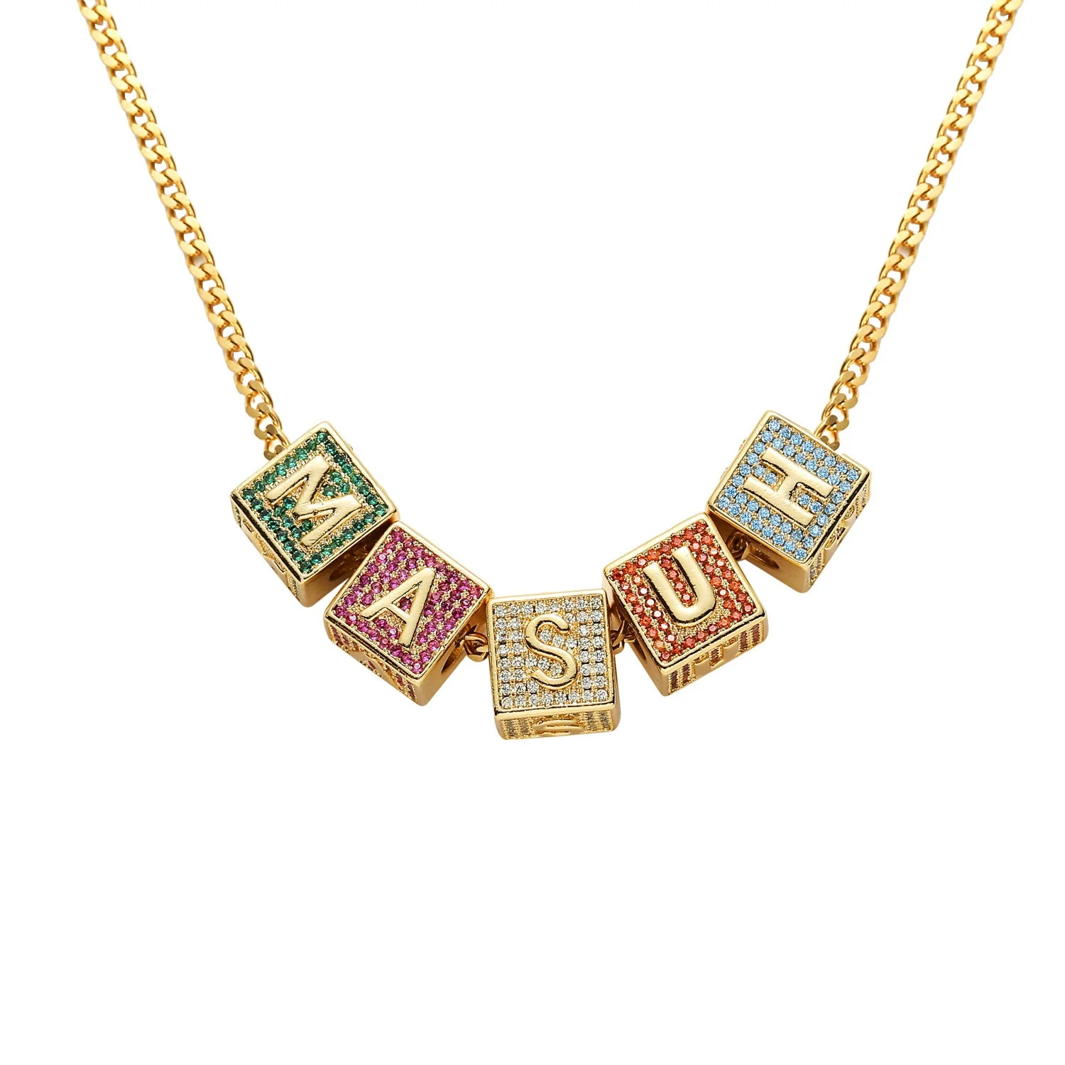 Newest Custom Hip Hop Iced Out Micro Paved Colorful Zircon Dice Cube 26 English Letter Pendant Necklace For Men Rapper Jewelry
