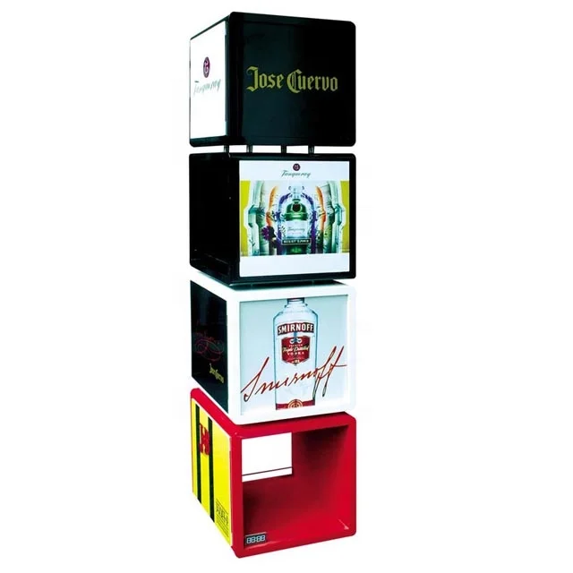 Custom Retail Store 4-tier Free Standing Wooden Wine Drink Display Shelf Stand Rack