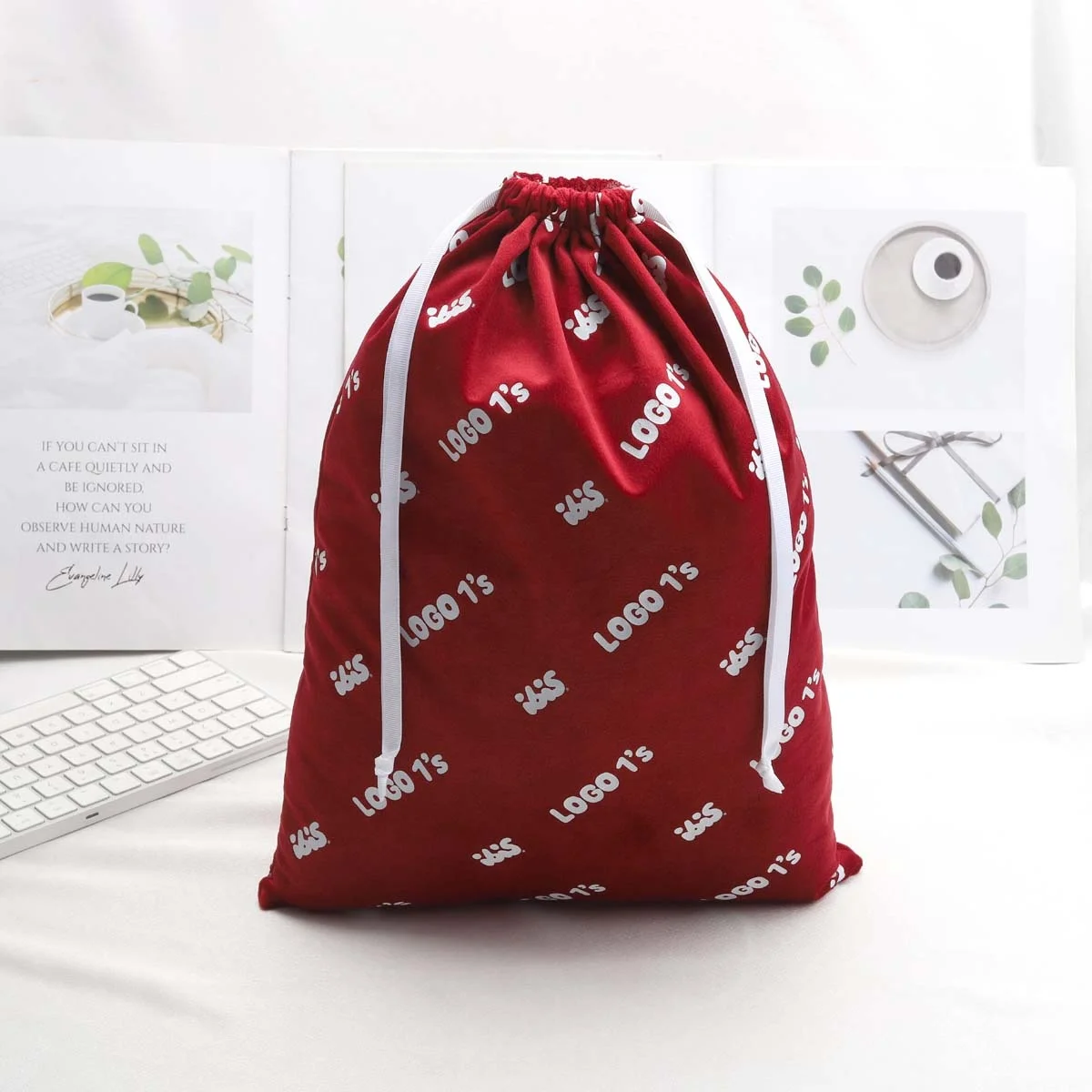 Custom Full Screen Printed Large Velvet Dust Shopping Shoe Bag Luxury Soft Flannel Clothing Storage Packaging Velvet Pouch Bags