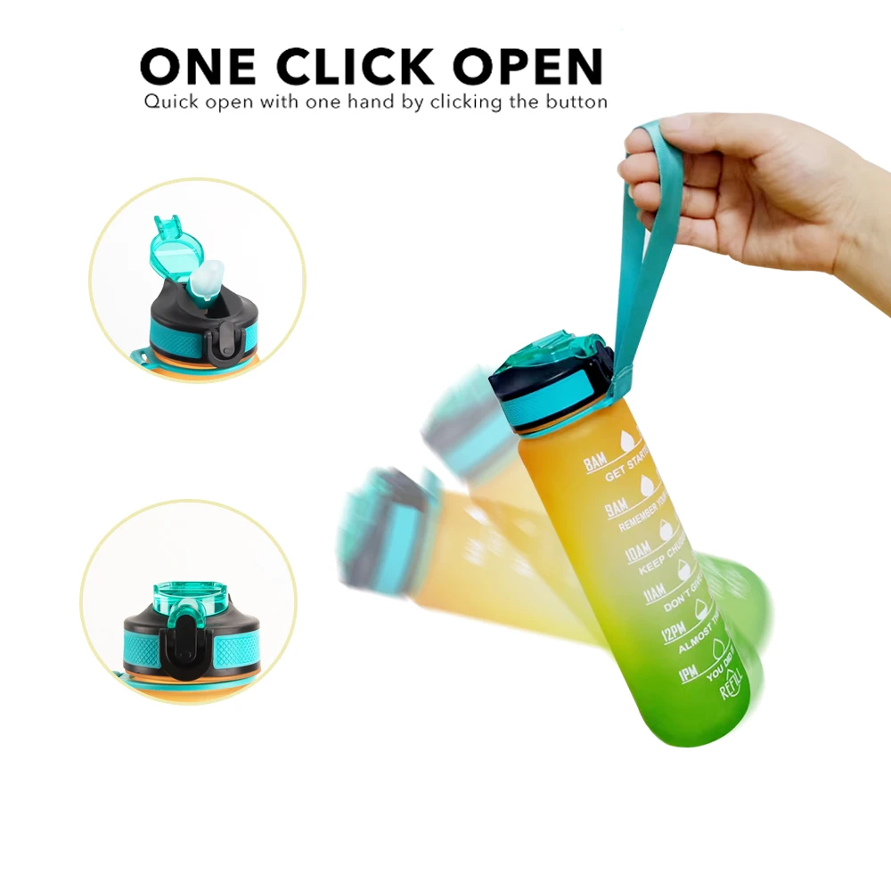 33Oz/1L Bpa-Free Sports Health Water Bottle Motivational Water Bottle with Time Mark,Wide Mouth Filter for Fitness Camping