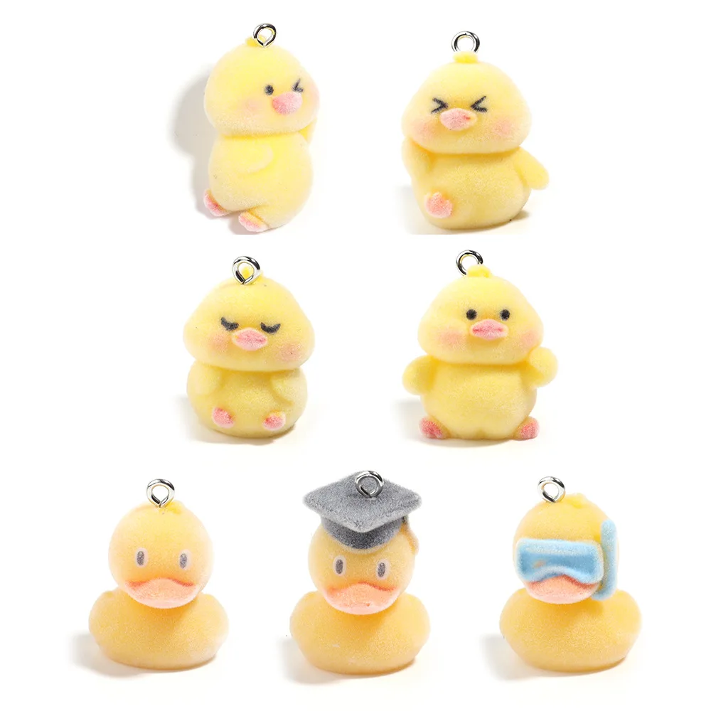 Manna New Velvet Resin 3D Cartoon Cute Yellow Duck Pendant Charms For DIY Handmade Jewelry