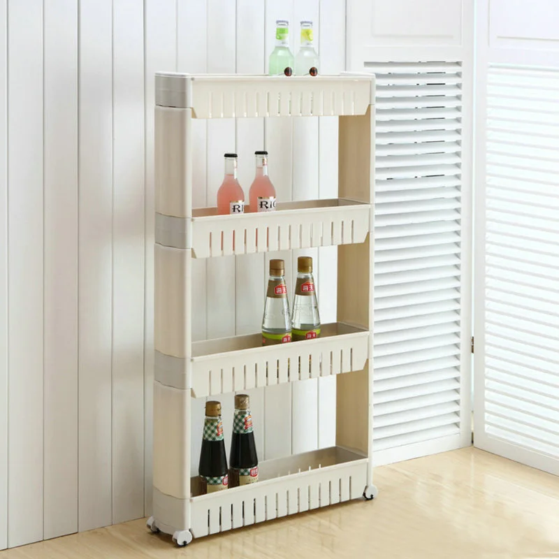 4 levels Slim Slide Out kitchen storage shelf hot sale kitchen plastic storage rack 4 tier storage rolling cart