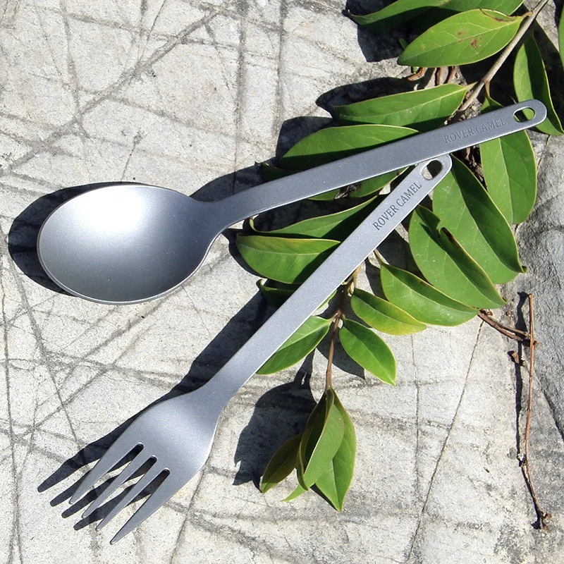 Outdoor camping kitchen Titanium Tableware Camping Spoon Fork with Customized Logo two-piece Titanium Cutlery
