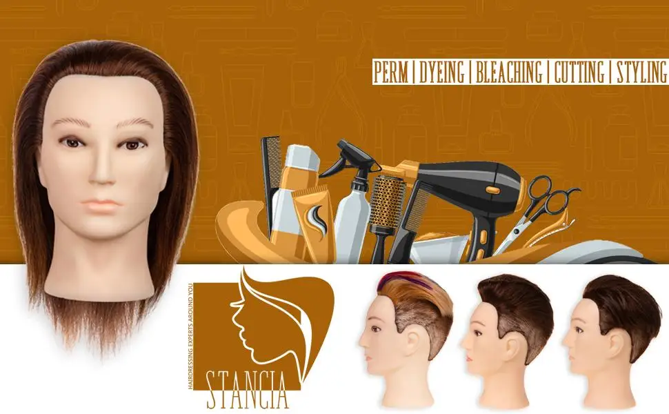 Male Mannequin Head with 100% Human Hair Haircut Training Head with Thick Hair Hairdresser Manikin Head