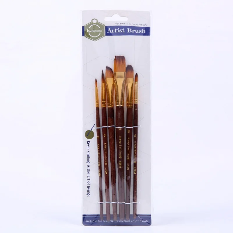 Burnt Sienna Wooden Handle 6 Pieces Artist Watercolor Paint Brush Set