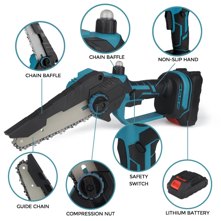 CS25 Automatic Oiler Cordless Mini 6 Inch Chainsaw Portable Battery 21V Chain Saws with Oil
