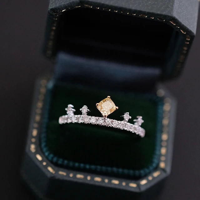 Yellow Diamond Ring Crown Ring Diamonds And White Gold Royal Style