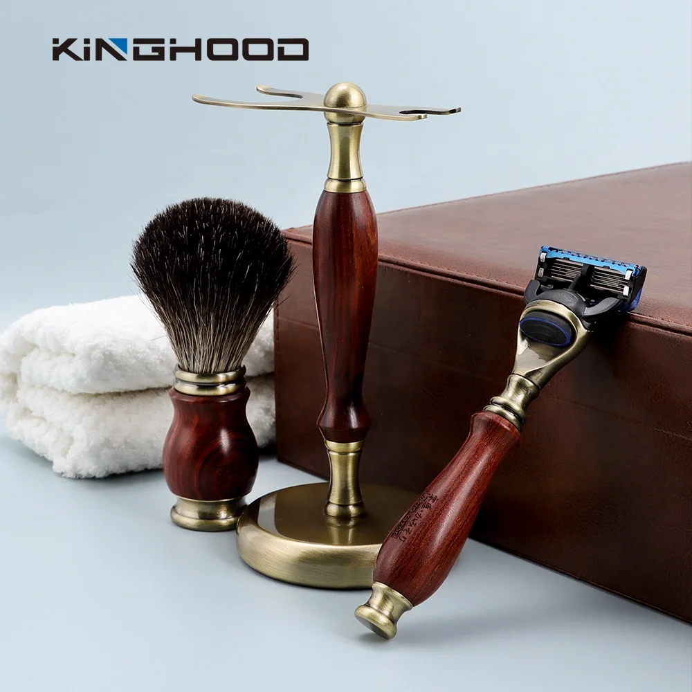 Custom Eco-friendly Wood Private Label Safety Brush Razor Set Gift Shaving Brush For Man