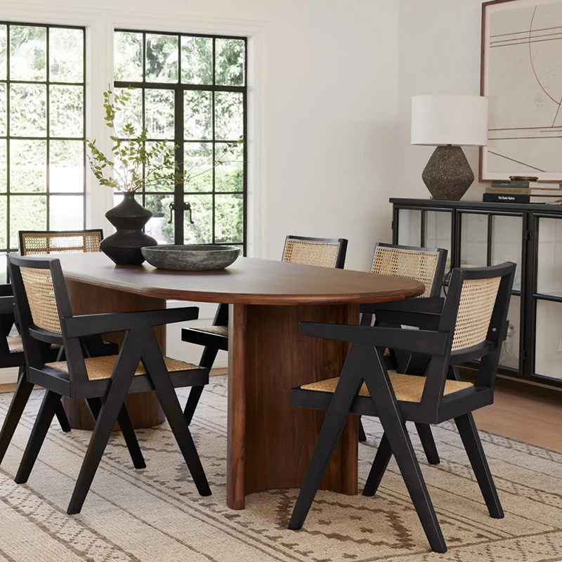 Mrs Woods Factory  Design Black Rattan Indoor Dining Chairs Living Room Furniture Chair Luxury Modern Armchair