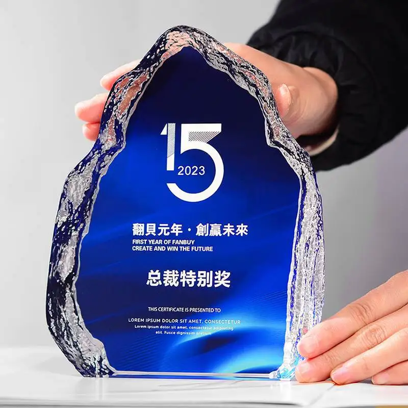 Honorary award competition Full color printed Crystal awards trophy Iceberg Crystal Trophy