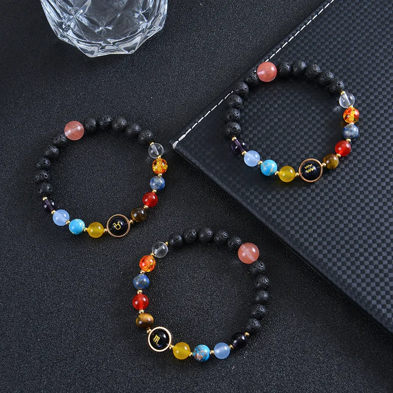 12 Zodiac Sign Crystal Bracelet Horoscope Spiritual Bracelet Healing Crystal Stone Beads Bracelet with Zodiac Charm