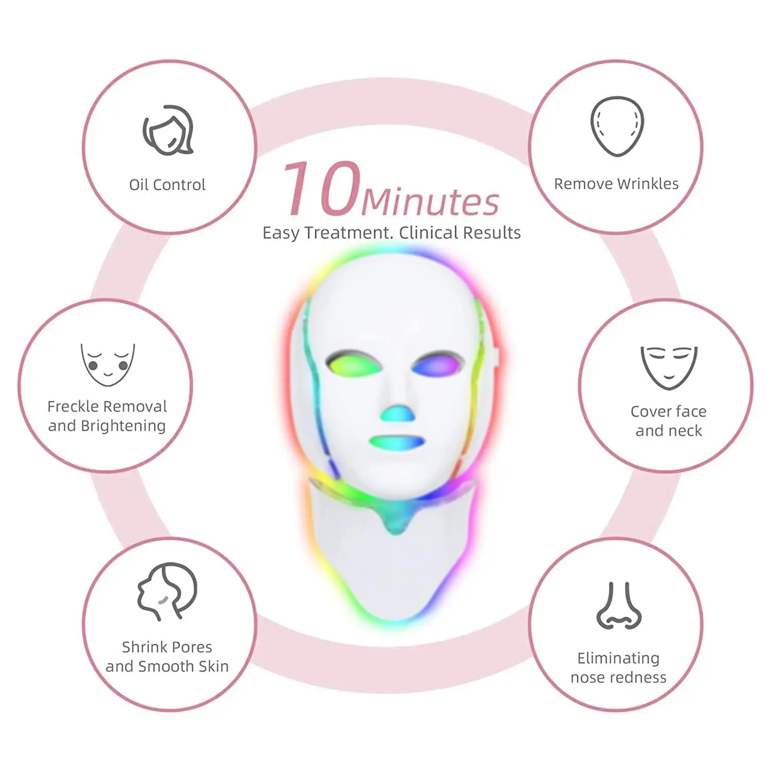 Phenitech  Led Face Mask Light Therapy, 7 Colors LED Light Therapy Mask for Facial Skin Care, Colorful LED Beauty Mask