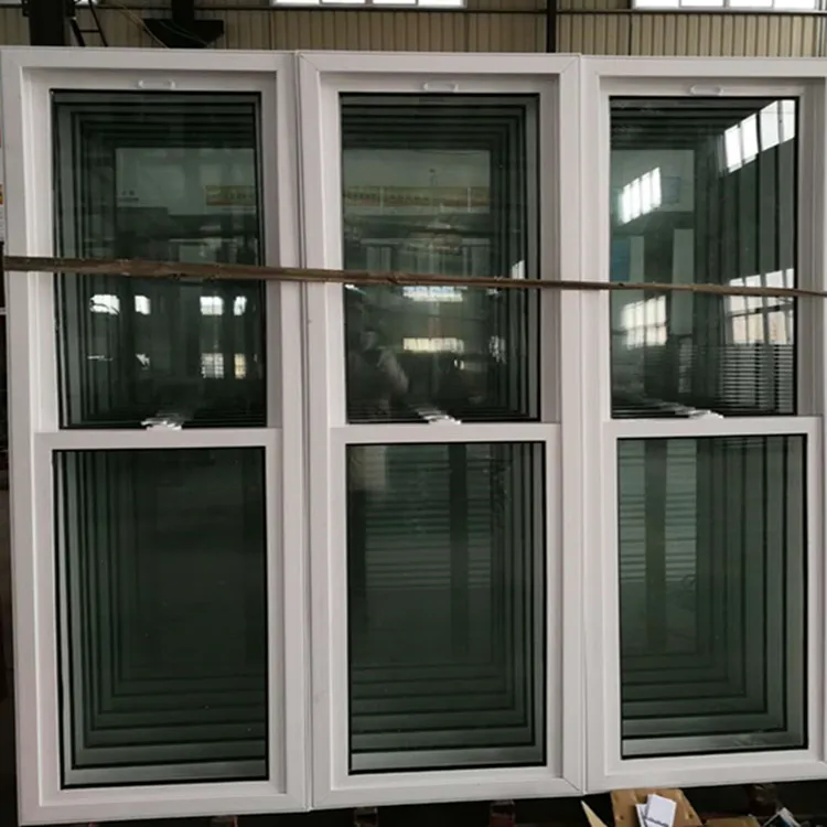 American Style Pvc Vertical Lifting Sliding Single Hung Window With Grill Design
