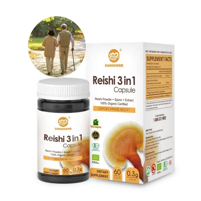 Ganoderma Lucidum Private Label Herbal Supplement 100% Organic Lingzhi Reishi Mushroom 3 in 1 Capsule