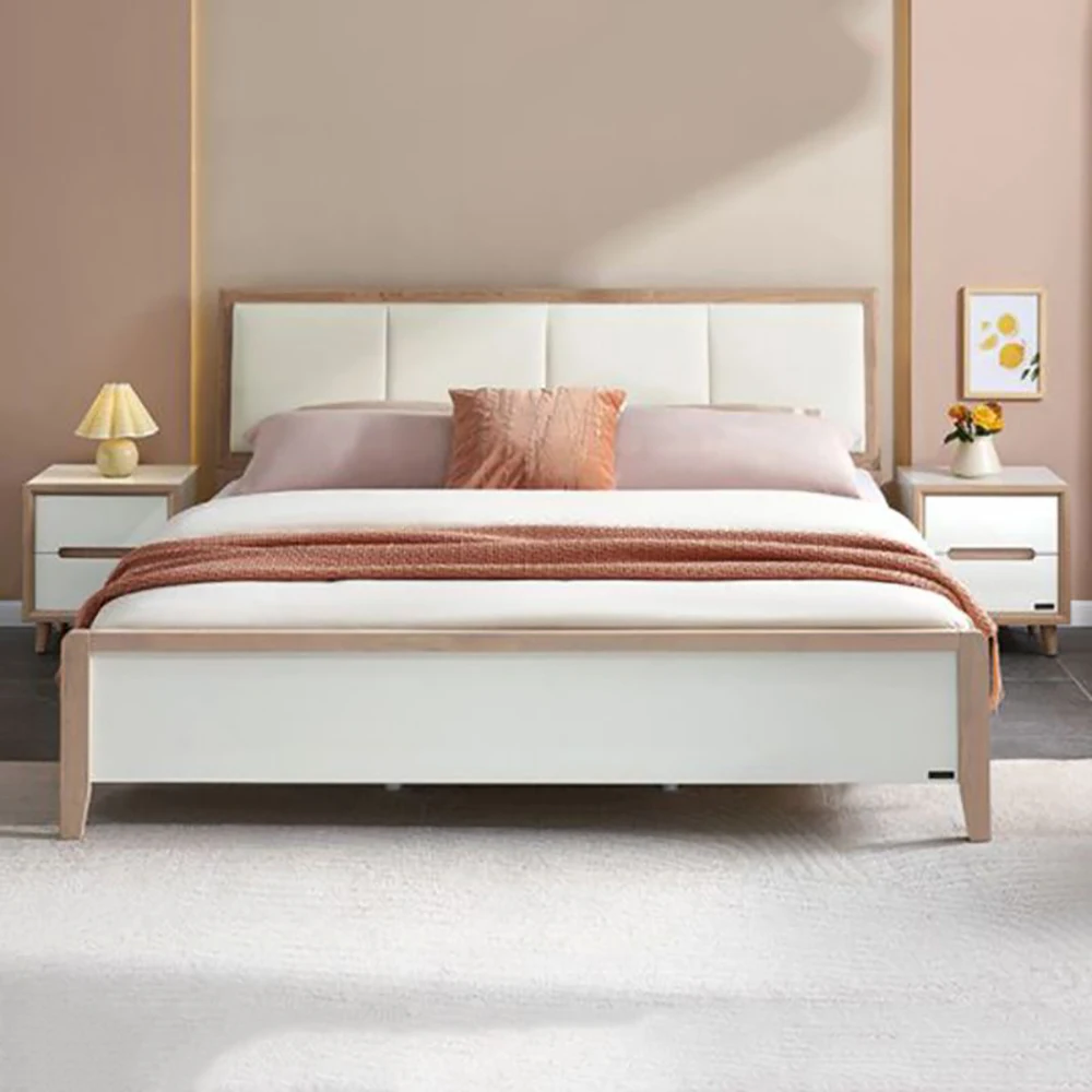Classic Modern Solid Wood Bed Latest Slat Support King Size 1.8m Platform Double Wooden Bed