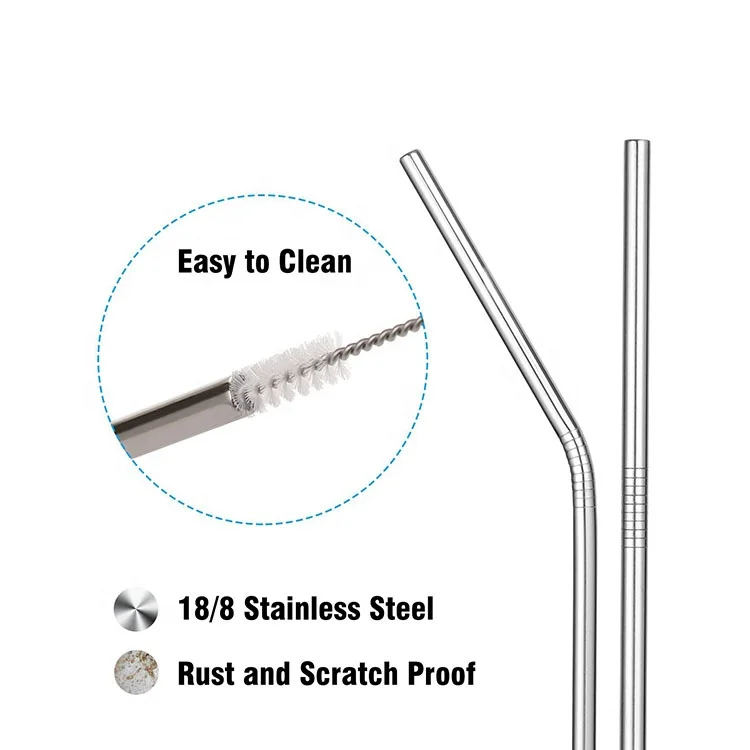 High quality cheap straws!!! 215*12mm Eco Friendly Reusable Straws SS18/8 Stainless Steel Trends Beveled 304 Metal Boba Straw