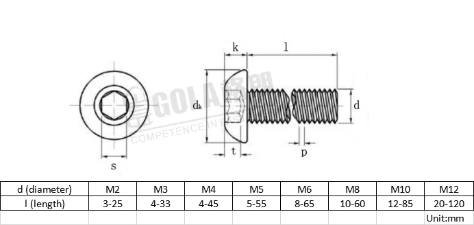 304 Stainless Steel Hexagon Hex Socket Button Head Screw Bolts Round Head Screw
