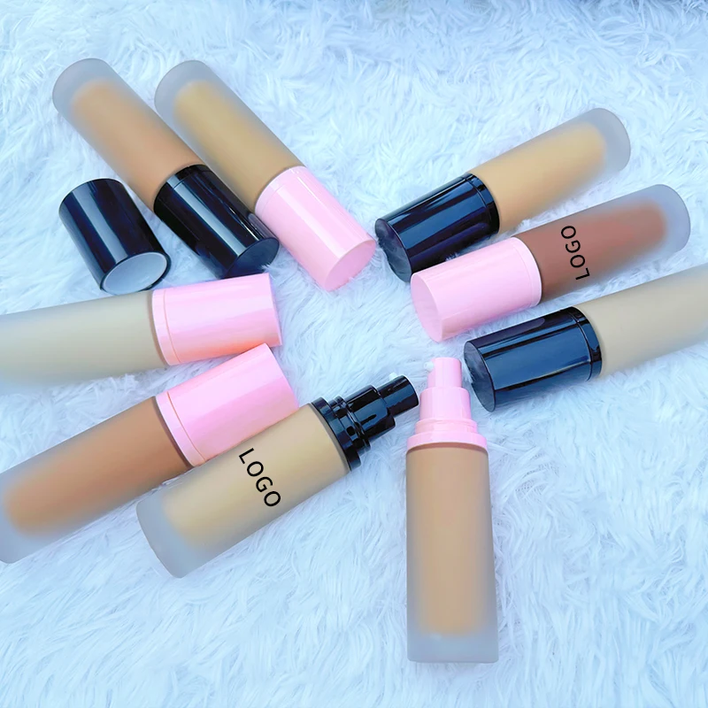 Matte Liquid Foundation Private Label Mineral Black Pink Lid Foundation Dark Skin Logo Cosmetics Makeup Liquid Foundation
