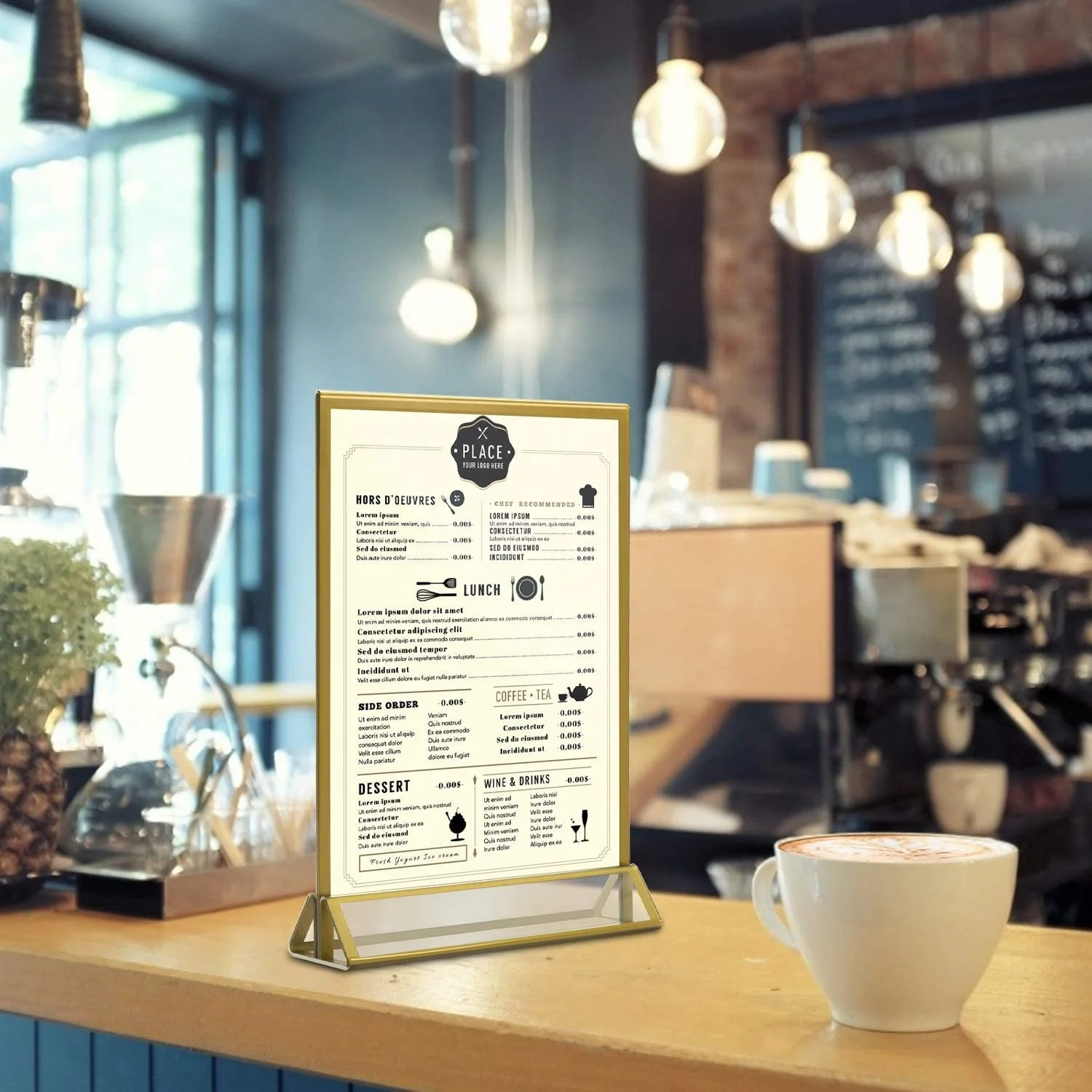 T shape 8.5*11 double sided gold acrylic sign holder menu display stand wedding table number holder