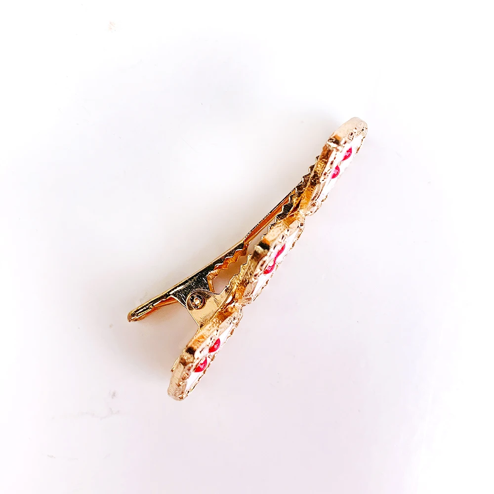 Fashion Metal Heart Enamel Cherry Hair Pin Acrylic Alligator Hair Clips for Girl