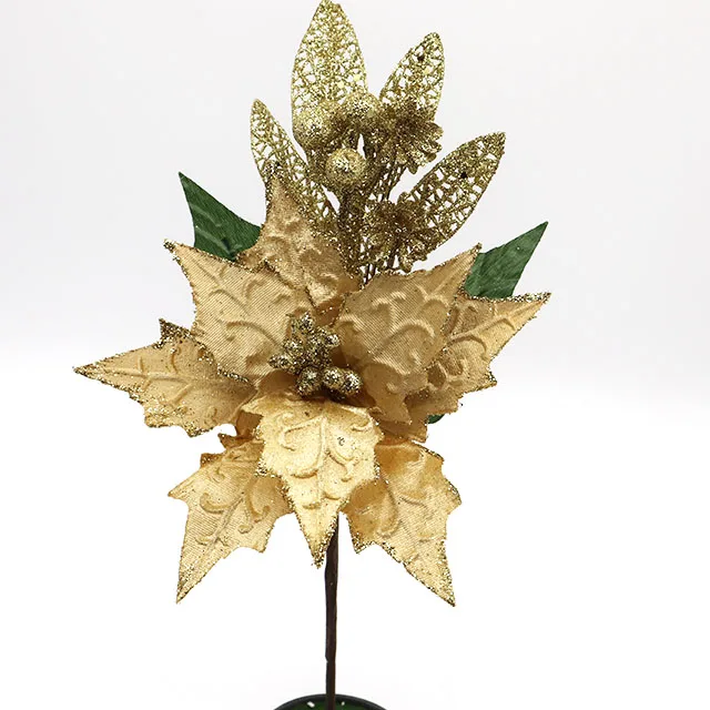 Single Pick Red Poinsettia Christmas Tree Flower Decoration