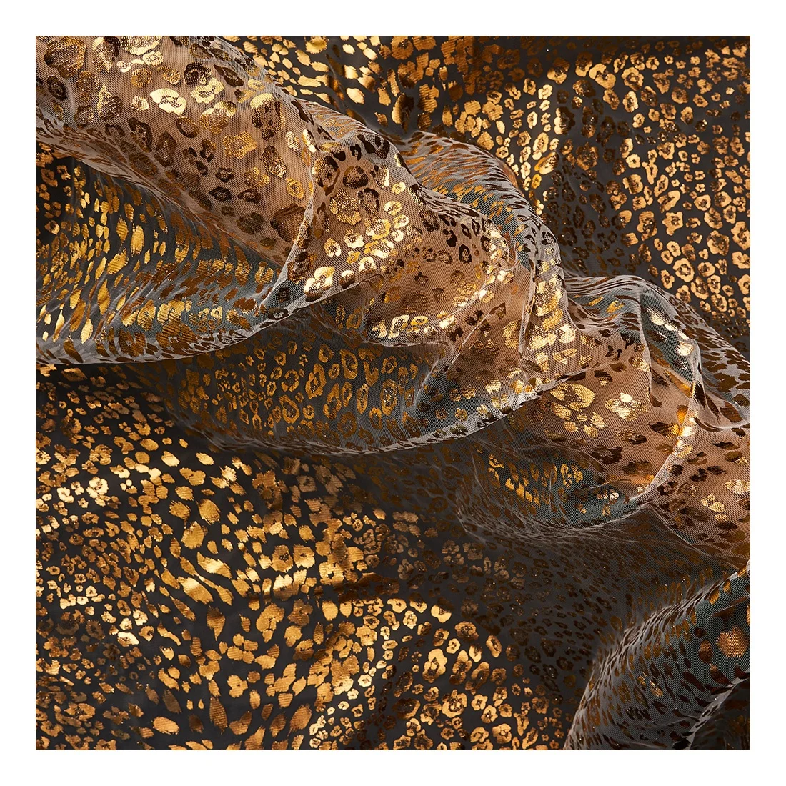 Hot Sale Gold Leopard Foil Print Soft Glitter Tulle Dot Fabric For Ladies Fashion Designs