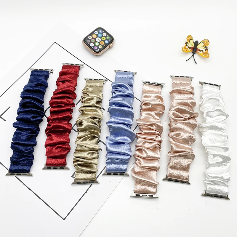 Polyester Fabrics Watch Band 38 40 41 42 Mm Printed Elastic Loop Women Bracelet Strap for Apple Iwatch Series 7 6 5 4 3 Se