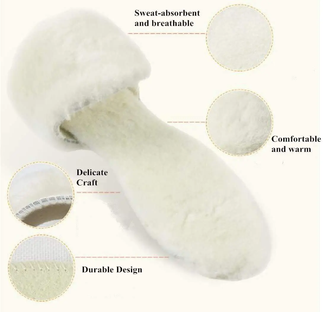 Pure Wool Insoles Winter Sheepskin Thick Warm Men and Women Snow Fur Insole Size 35-44