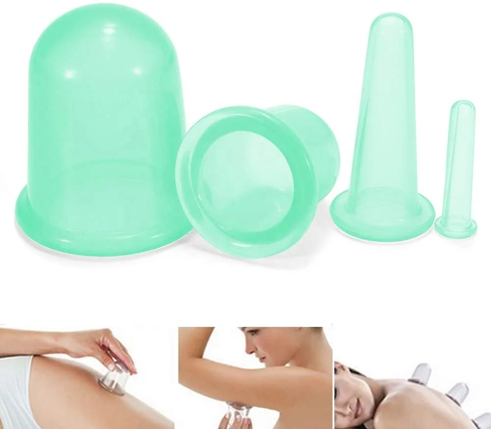 silicone vacuum face eyes massage cup set kit anti cellulite brush acupuncture  cupping set