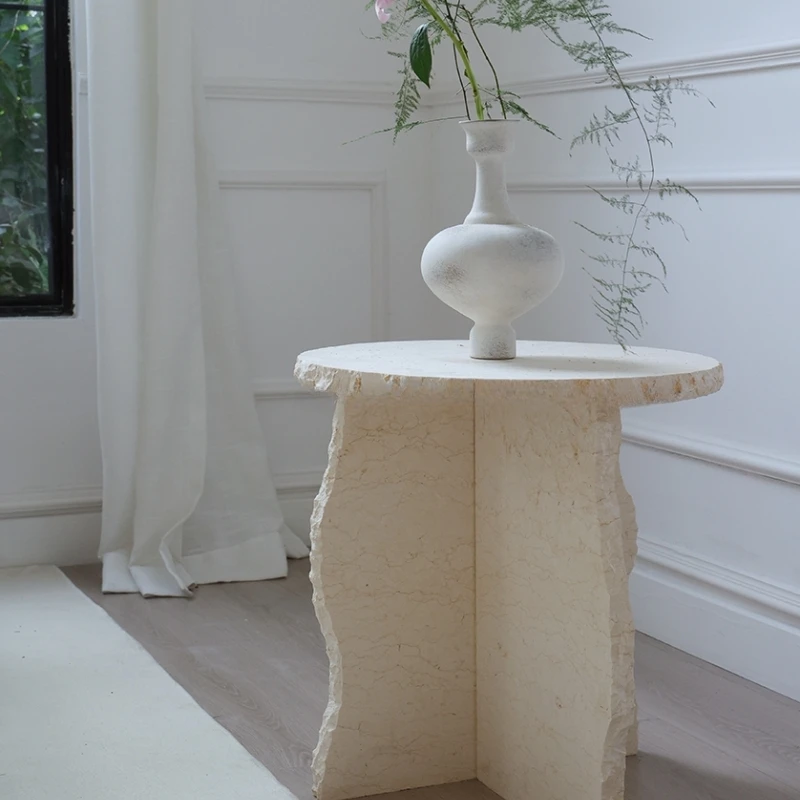 stonekocc Yellow Natural Marble Stone Irregular Edge Side Table Luxury Sofa Sideboard Home Corner Small Coffee Table Room Desk