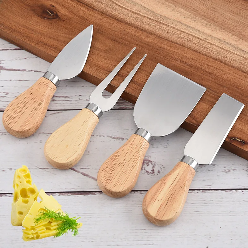 Cheese Slicer Butter Spreader Forks Stainless Steel Acacia/Rubber Wood Handle 4pcs/6pcs Cheese Knife Set with Box