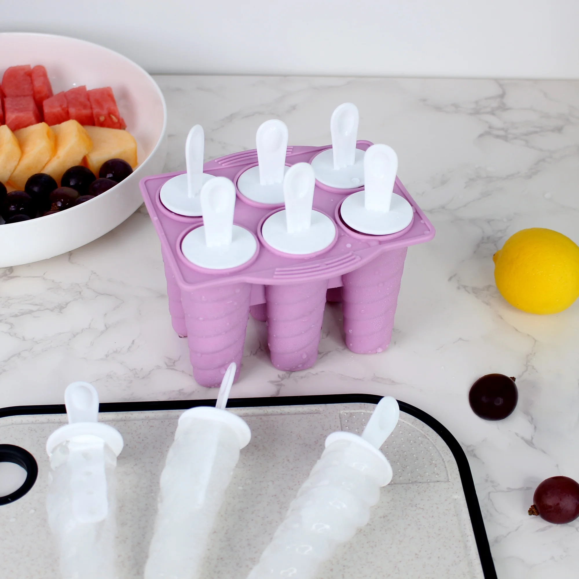 6 Pieces Silicone Ice Pop Molds BPA Free Reusable Easy Release Ice Popsicle Maker with Popsicle Sticks