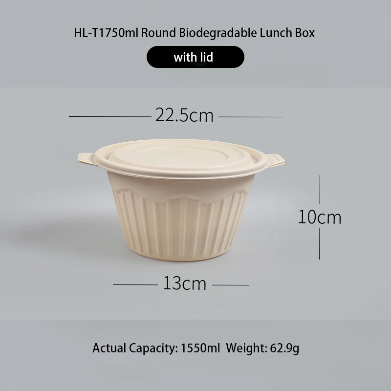 Одноразовые 1250 1500 1750 2000 ml большие одноразовая круглая миска незаменимый атрибут биоразлагаемые чаша от боли в спине кукурузный крахмал с внутренним