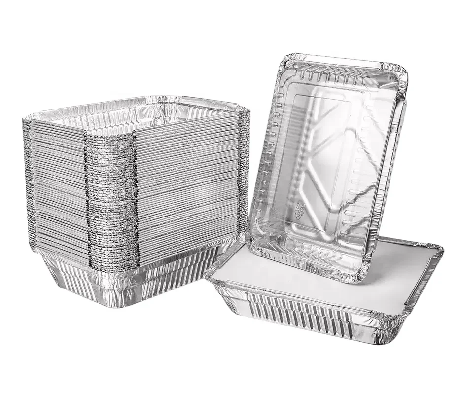 Tray Food Container Aluminum Foil Takeaway Aluminium Foil with Plastic Lids Disposable Wholesale Silver PET Aluminum Pans Accept