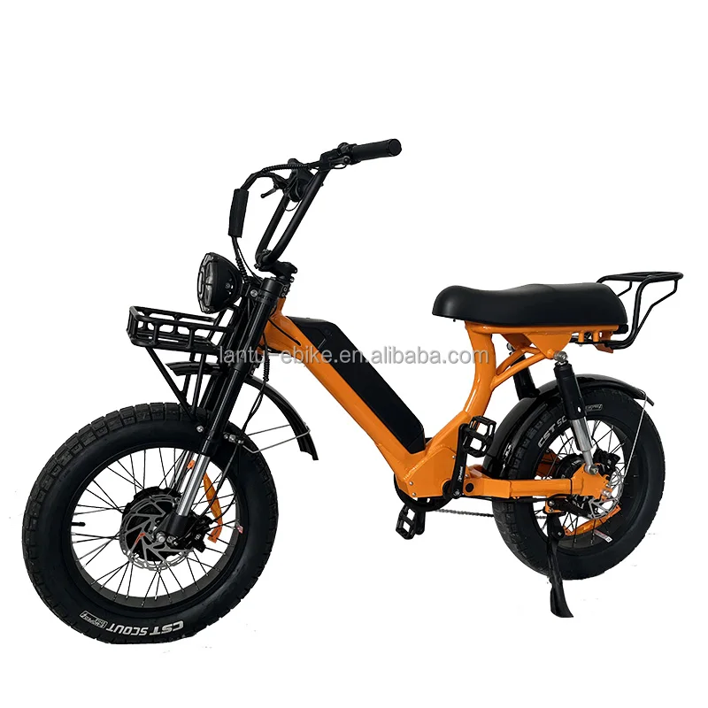 all wheel drive dual motor 750w 1000w electric hybrid bike 20inch fat tire 52v 48v electric bicycle cruiser ebike