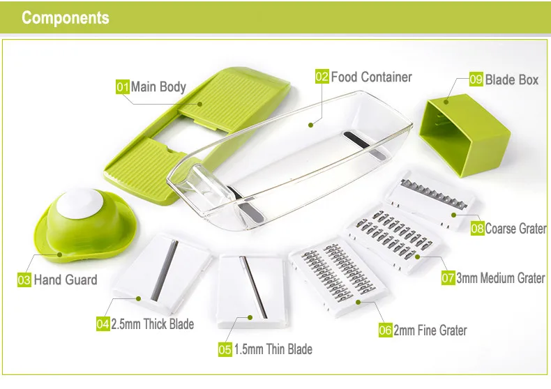 Shule Hand Operated Vegetable Slicer Cutter Food Chopper Kitchen Tools Adjustable Multifunction Mandoline Slicer