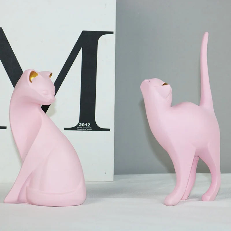 Girl Heart Pink Cat Resin Decoration Living Room Home Decoration Wedding Creative Gift