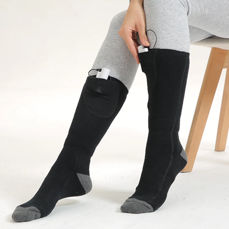 Thick Winter Outdoor Ski Thermal 3.7V Electric Rechargeable Battery Heated Hiking Cozy Crew Socks Wool Hiking Sock for Men Women